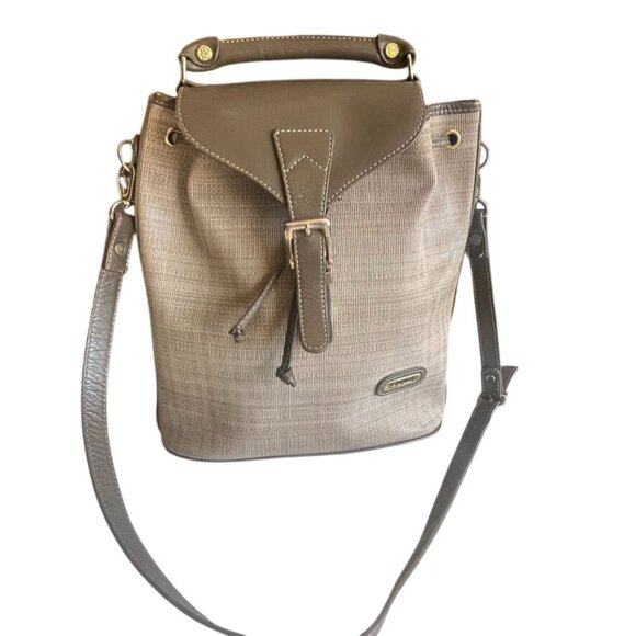 Louvier Bucket Bag Textured Leather With Adjustable Strap & Top Carry Handle - Picture 1 of 7
